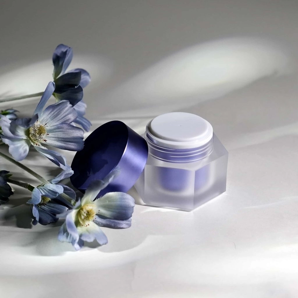 Cream Jar with Purple Liner and Lid