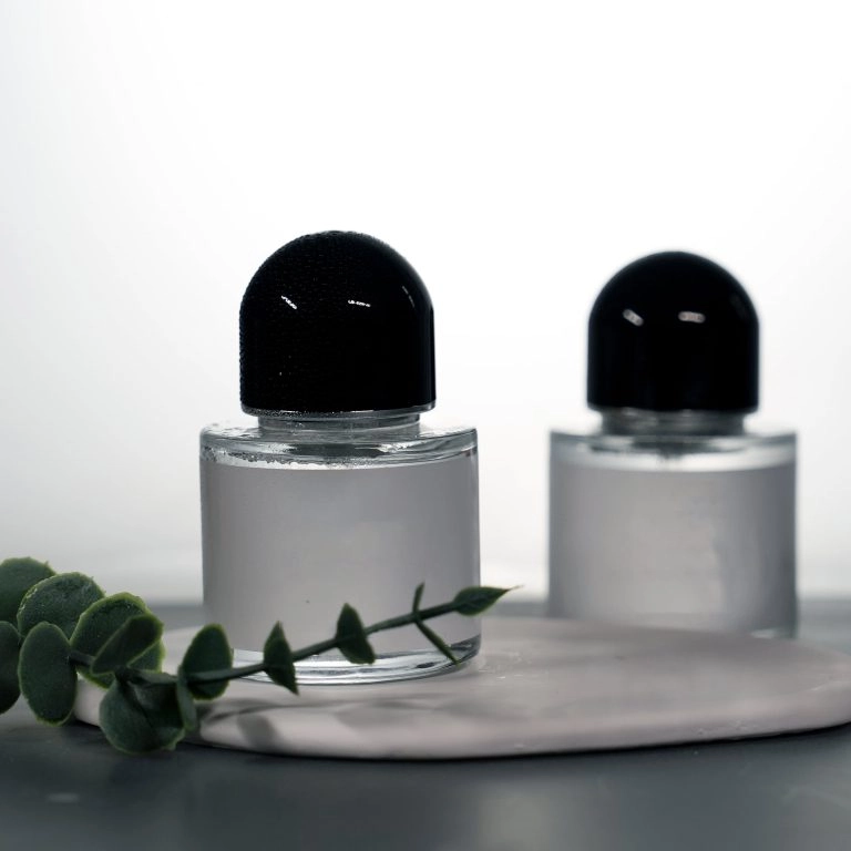 cylindrical frosted empty perfume glass bottle