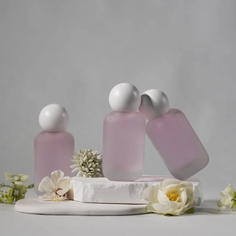 50ml pink cylindrical frosted perfume bottle