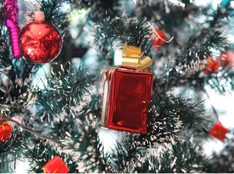perfume bottle on a Christmas tree
