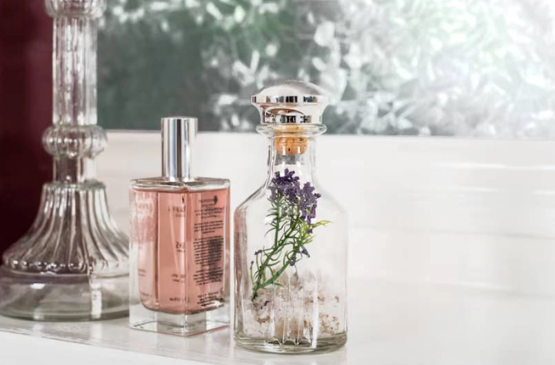 pink glass perfume bottle