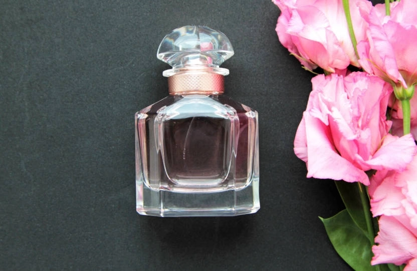 square perfume bottle with flowers