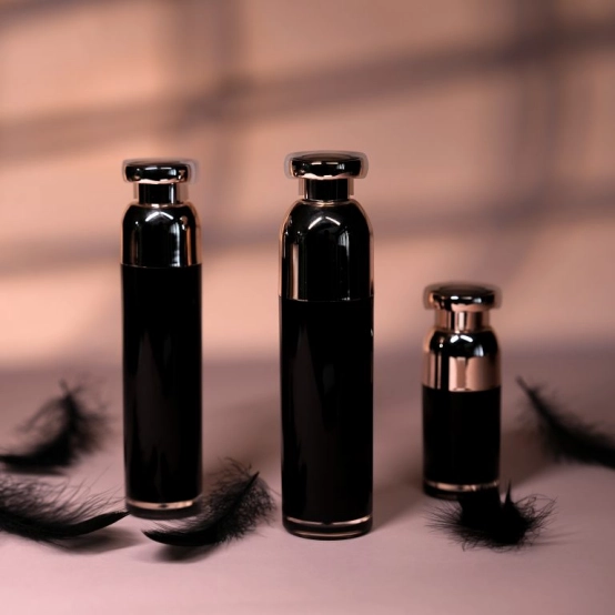 black skincare bottle